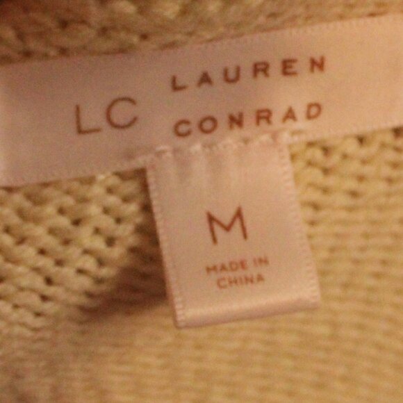 NWT LC Lauren Conrad Cream Women's M Crotchet Knit 3/4 Sleeve Top with Ruffles - Picture 6 of 8